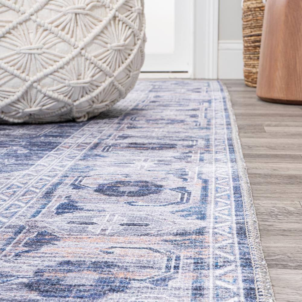 Alanya Navy/Cream Medallion Easy-Care Synthetic Area Rug - 3' x 5'