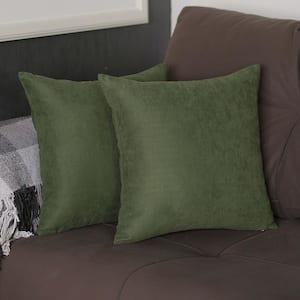 Decorative Farmhouse Fern Green 18 in. x 18 in. Square Solid Color Throw Pillow Set of 2