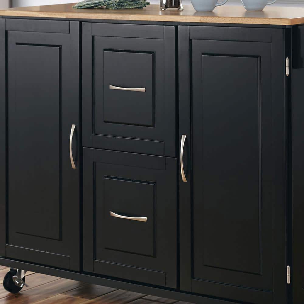 Black Wood Kitchen Cart with Drop Leaf and Storage