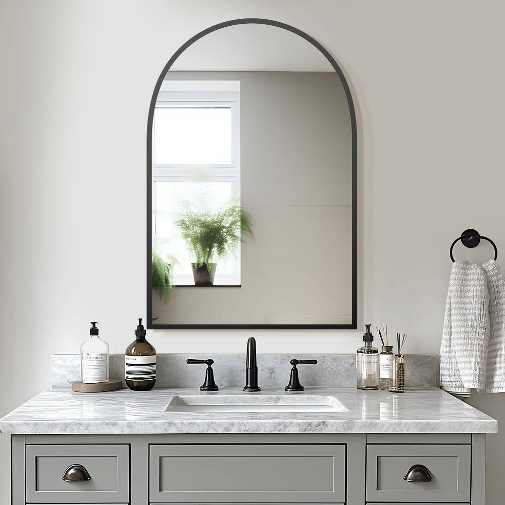 Dovelina Black 24 in. W x 36 in. H Arched Wall Mirror Aluminum Framed ...