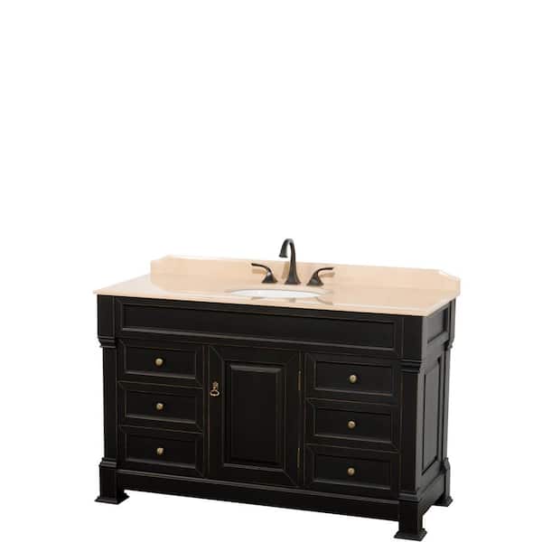 Wyndham Collection Andover 55 in. W x 23 in. D Bath Vanity in Black with Marble Vanity Top in Ivory with White Basin