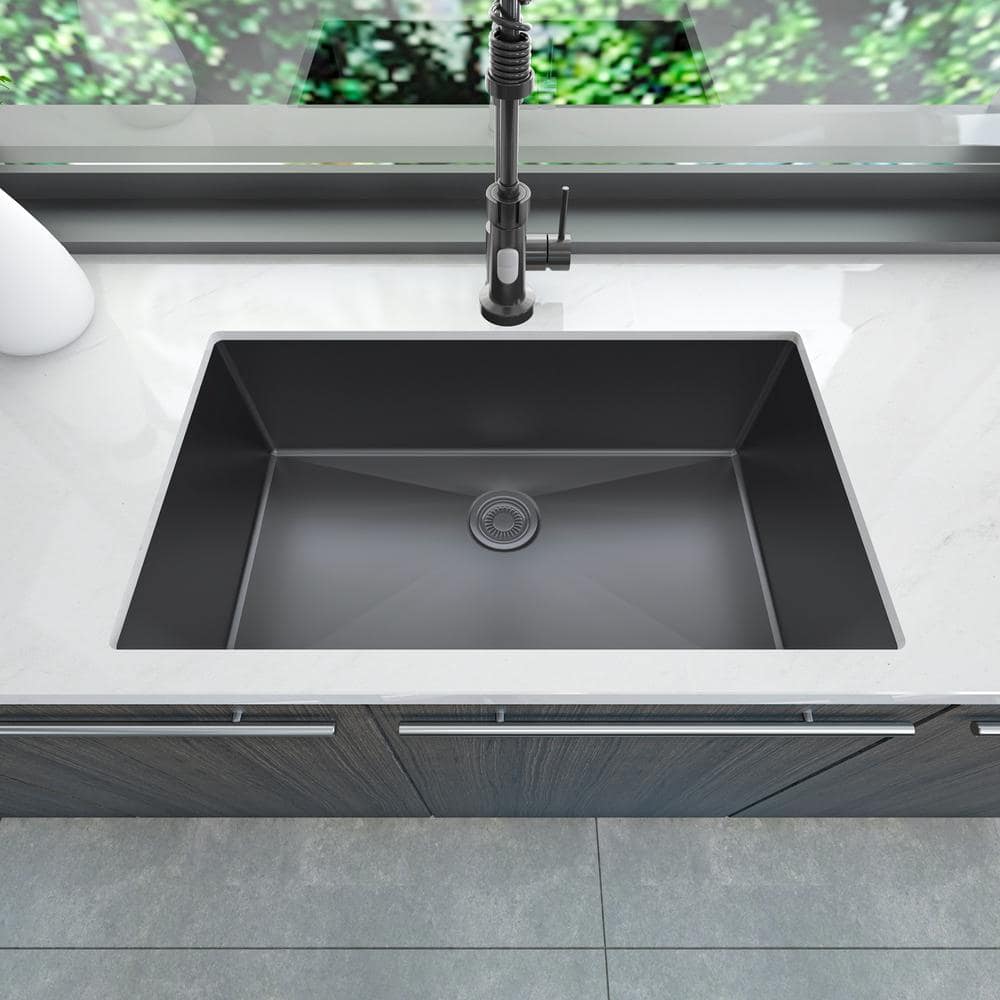 Sinber Black Stainless Steel Drop-In Single Bowl Sink with Drainboard