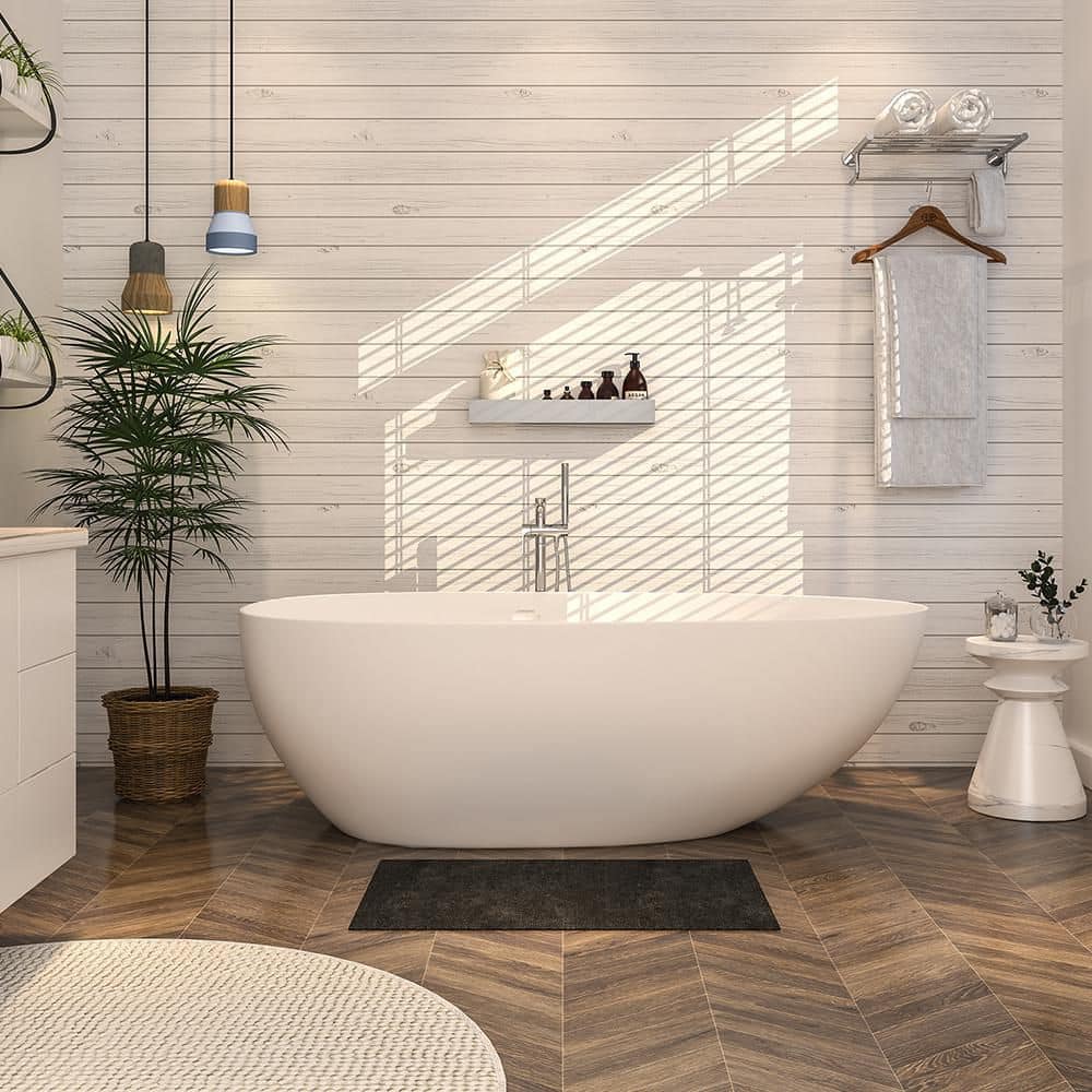 67'' White Stone Resin Freestanding Soaking Bathtub