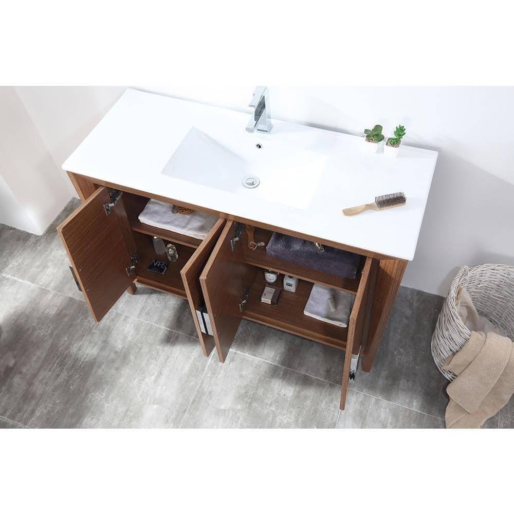 Larvotto 48" Wheat Finish Birchwood Bathroom Vanity with White Ceramic Sink