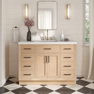 Hepburn 48 in. Single Sink Freestanding Bathroom Vanity in Oak with Carrara White Quartz Top