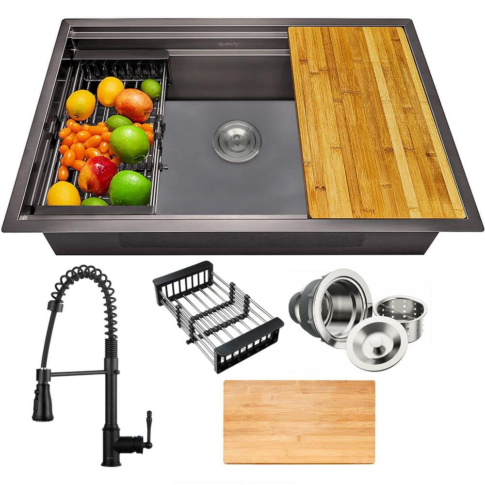 AKDY All-in-One Matte Black Finished Stainless Steel 32 in. x 18