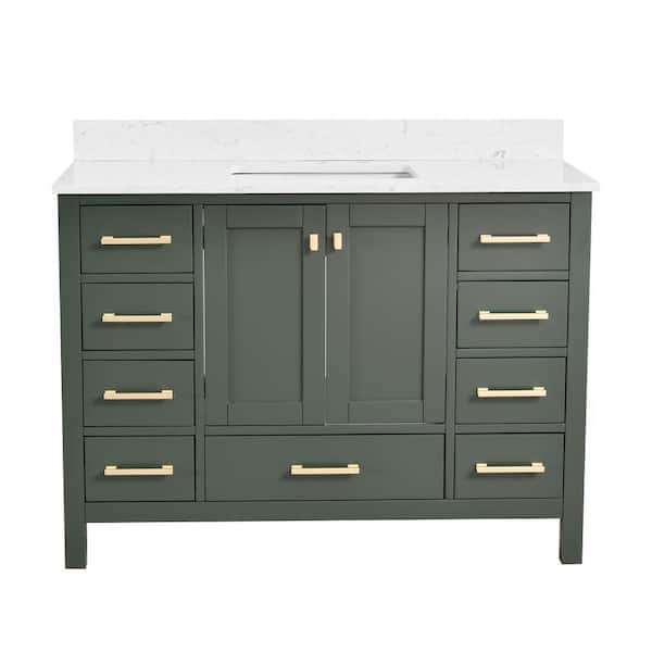 Bath Mist 48 in. W Single Sink Freestanding Bath Vanity in Green with White Engineered Top