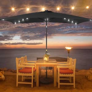 10 ft. x 6.5 ft. Rectangle Solar LED Outdoor Patio Market Table Umbrella with Push Button Tilt and Crank in Black