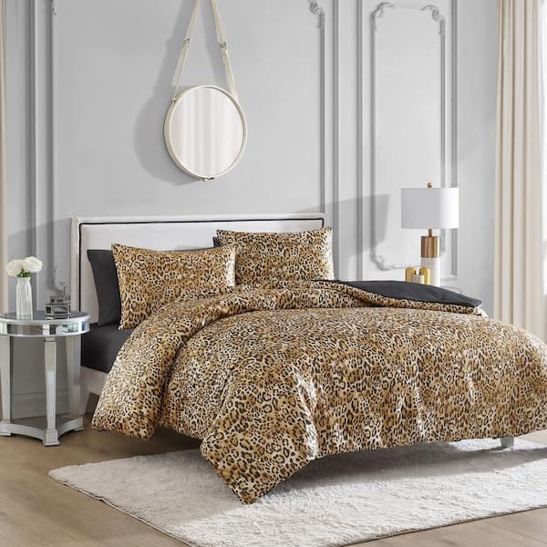 JUICY COUTURE Monica Leopard Brown 2-Piece Reversible Twin/Twin XL Microfiber Duvet Cover Set