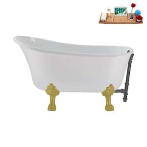 51 in. Acrylic Clawfoot Non-Whirlpool Bathtub in Glossy White with Brushed GunMetal Drain And Brushed Gold Clawfeet