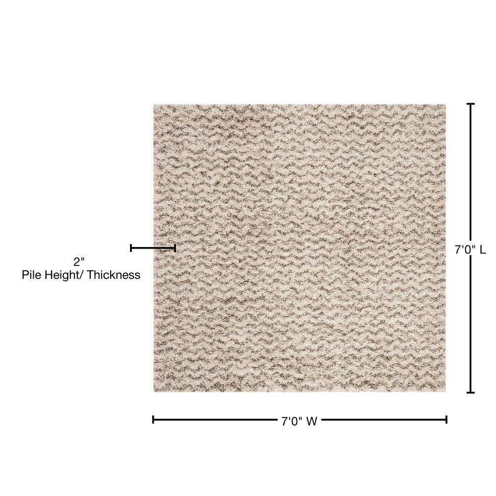 Ivory and Grey High Pile Shag Square Area Rug