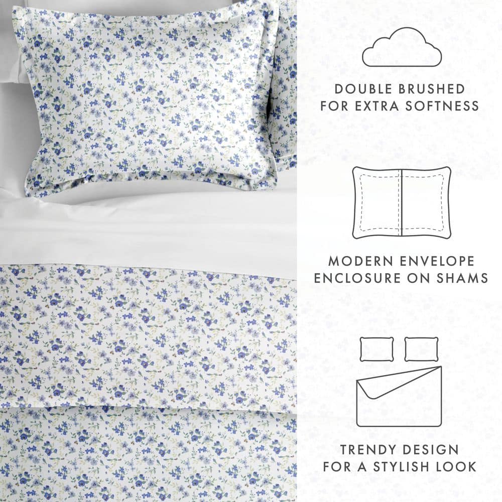 Light Blue Floral Microfiber King/California King Duvet Cover Set