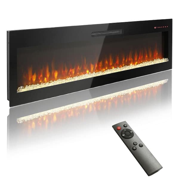 Mondawe 60 in. Wall Mount/Recessed LED Electric Fireplace with Overheating Protection, Temperature Adjustment in Black