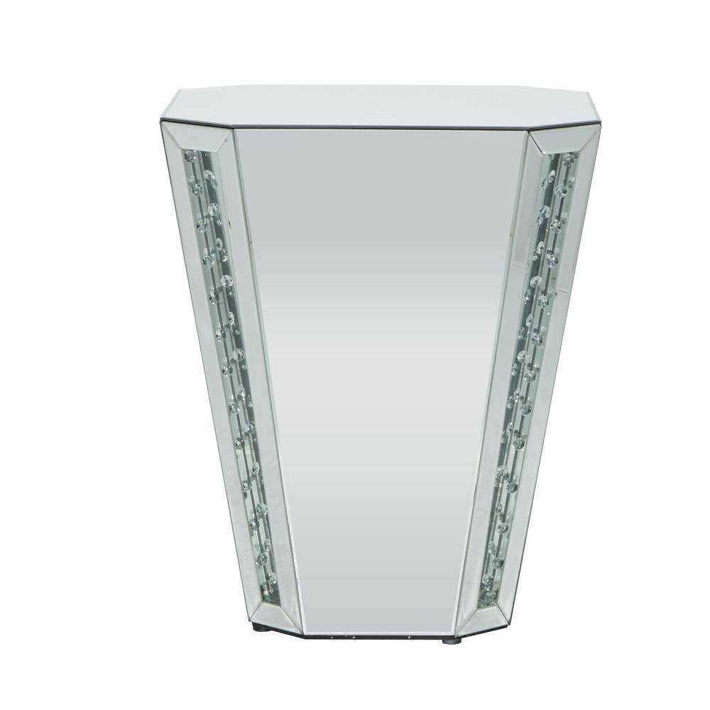 Silver Mirrored Geometric Wood and Glass Accent Table