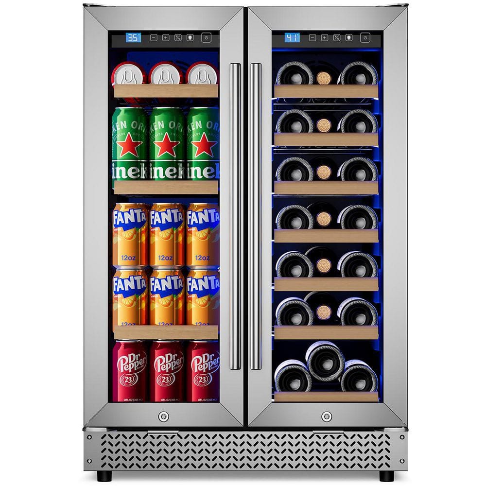 24 in. Built-in Dual Zone Wine and Beverage Refrigerator with 21 Bottles and 70 Cans, French Door-Stainless Steel price history on PriceWatchPro