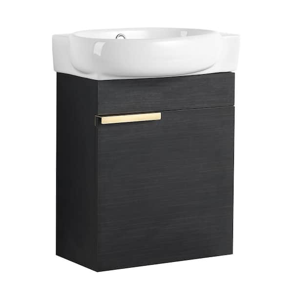 Modland Yunus 16 in. W x 11 in. D x 21 in. H Single Sink Floating Bath Vanity in Black Chestnut with White Ceramic Top