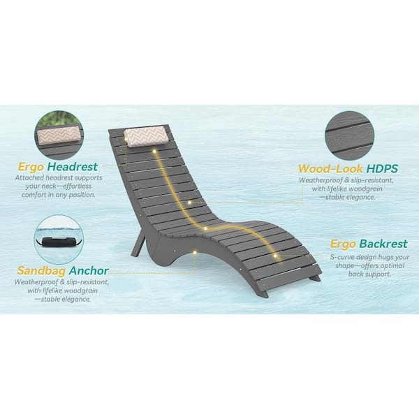 Neutral 3-Piece HDPS Plastic Stackable Outdoor Chaise Lounge Patio Lounge Chair with Cushion Up to 10 in. Deep