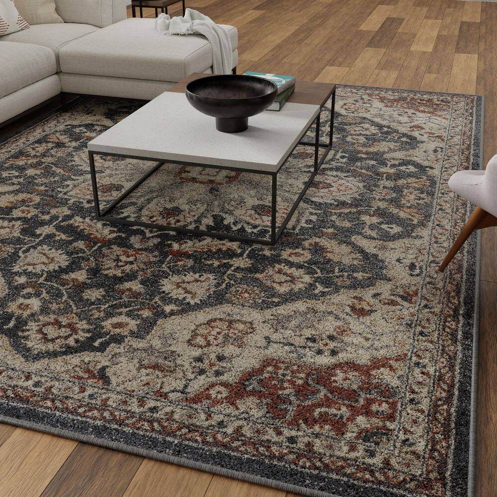 Blue and Beige 4' x 6' Oriental Synthetic Area Rug