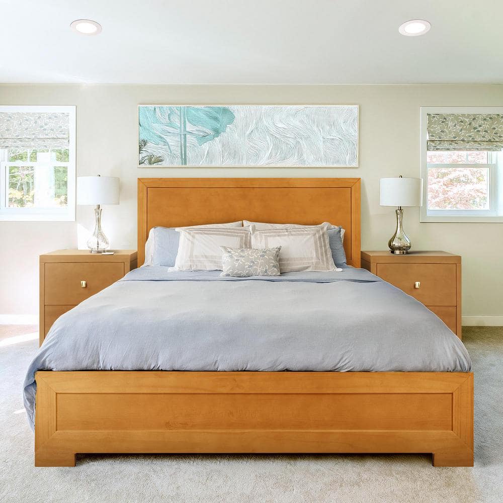 Oxford Oak King Platform Bed with Paneled Wood Headboard