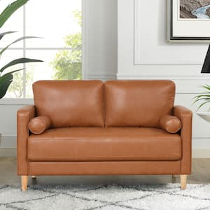 Lillith 52.4 in. Caramel Brown Solid Faux Leather 2-Seater Loveseat