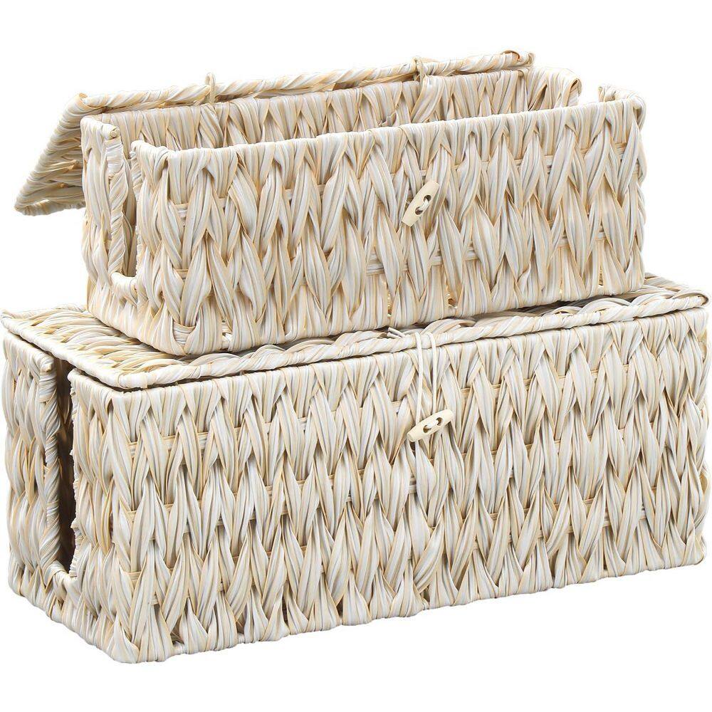 Handwoven Large Medium Cable Organizer Box Set Cord Management Decorative Rattan Style Beige 2 Piece price history on PriceWatchPro
