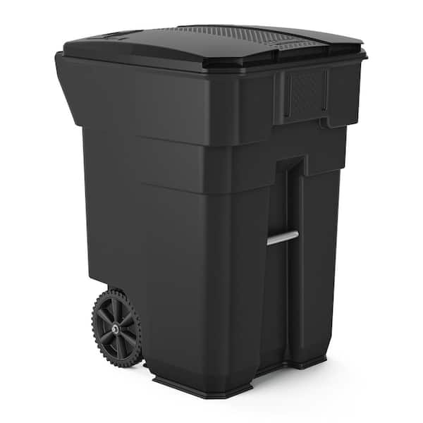 Suncast Commercial 96 Gal. Gray Plastic Curbside Commercial Trash Can With Wheels And Attached Lid