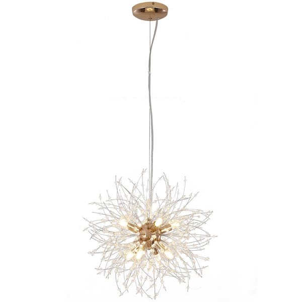 8-Light Gold 18.11 in. Dandelion Firework Chandelier Crystal Starburst Pendant Light