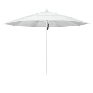 11 ft. White Aluminum Commercial Market Patio Umbrella with Fiberglass Ribs and Pulley Lift in Natural Sunbrella