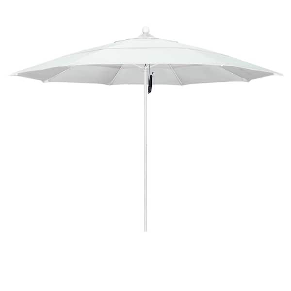 California Umbrella 11 ft. White Aluminum Commercial Market Patio Umbrella with Fiberglass Ribs and Pulley Lift in Natural Sunbrella