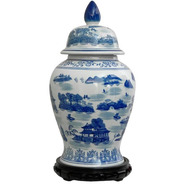 Oriental Furniture 18 in. Porcelain Decorative Vase in Blue