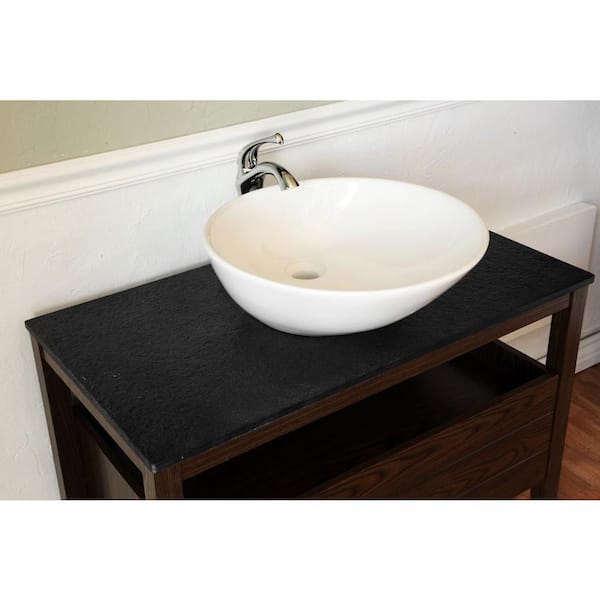 Clifford 36 in. W Single Vanity in Dark Walnut with Granite Vanity Top in Black