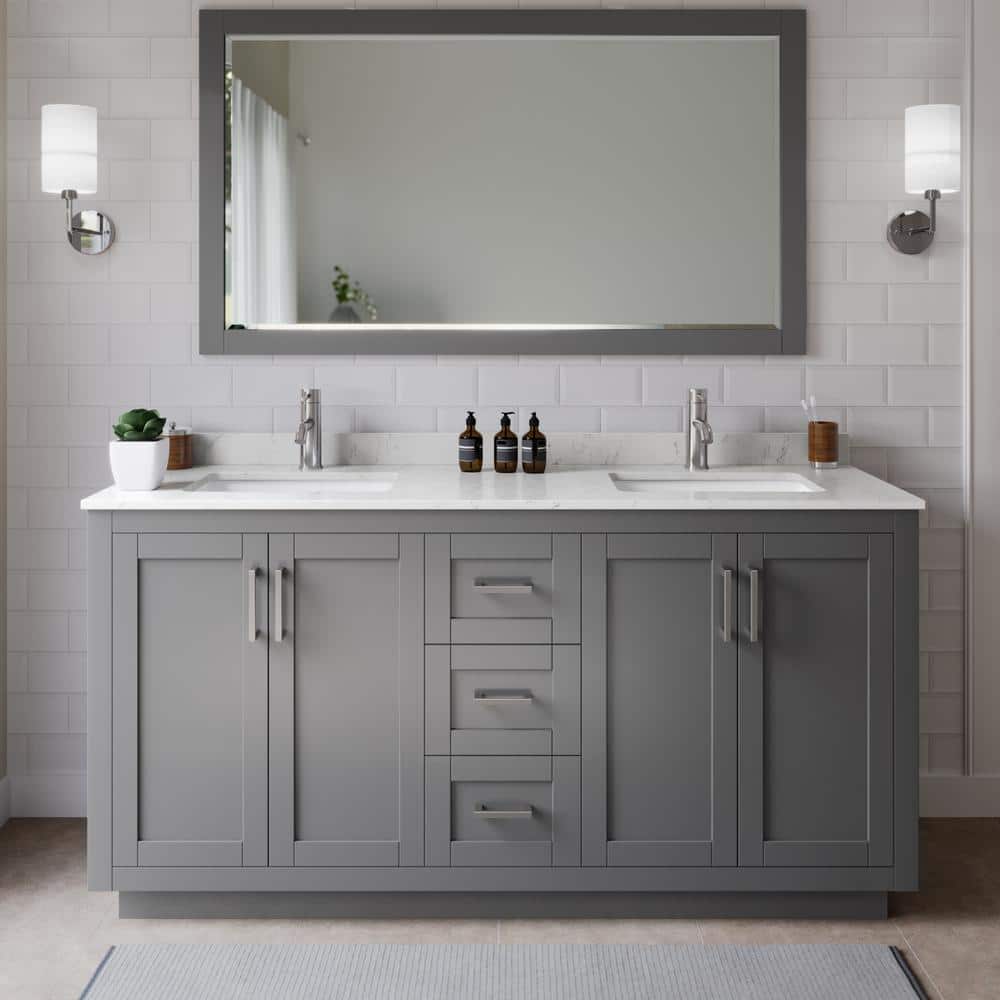 Miranda 66 in. W x 22 in. D x 33.75 in. H Double Bath Vanity in Dark Gray w/ Carrara Cultured Marble Top, 58 in. Mirror price history on PriceWatchPro