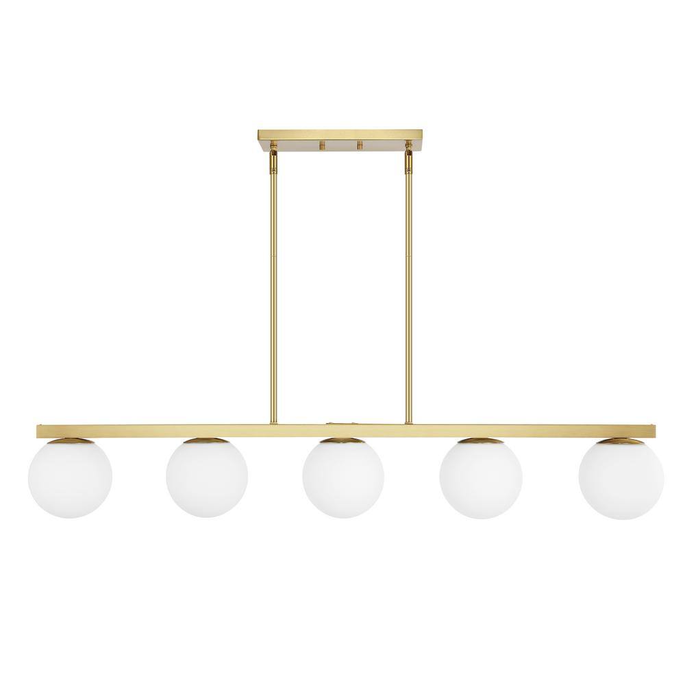 Luca Brass Gold 5-Light Globe Pendant Lamp with Frosted Glass