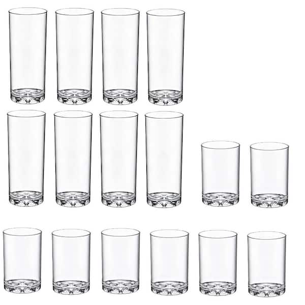 12 oz. and 16 oz. Plastic Tumblers Set of 16, All-Clear Reusable Plastic Cups, BPA-Free, Shatter-Proof, Dishwasher-Safe