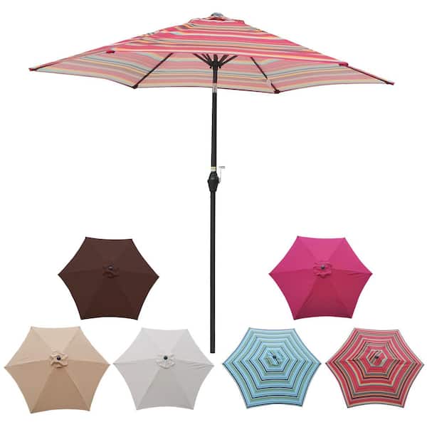 Unbranded 9 ft. Market Tilt Patio Umbrella in Red Stripe with Push Button Tilt and Crank