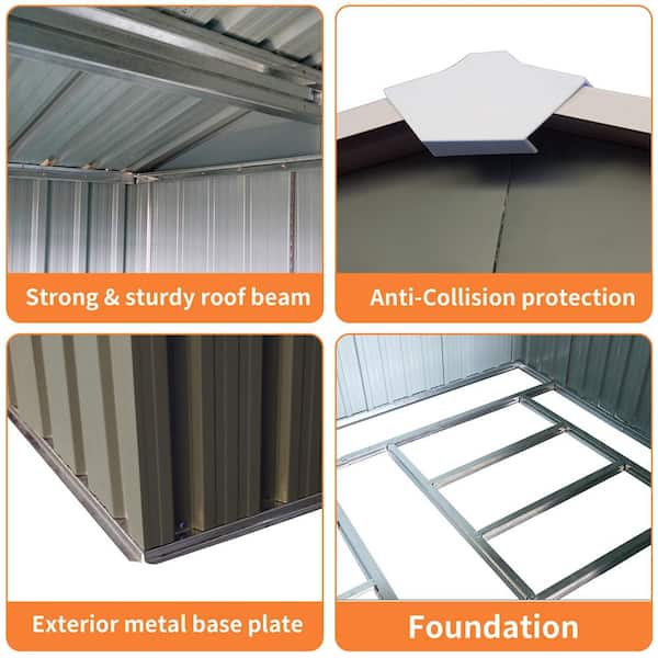 7.7 ft. D x 5.3 ft. W Metal Storage Shed Outdoor Tool House Room with Foundation, Gray (39 sq. ft.)