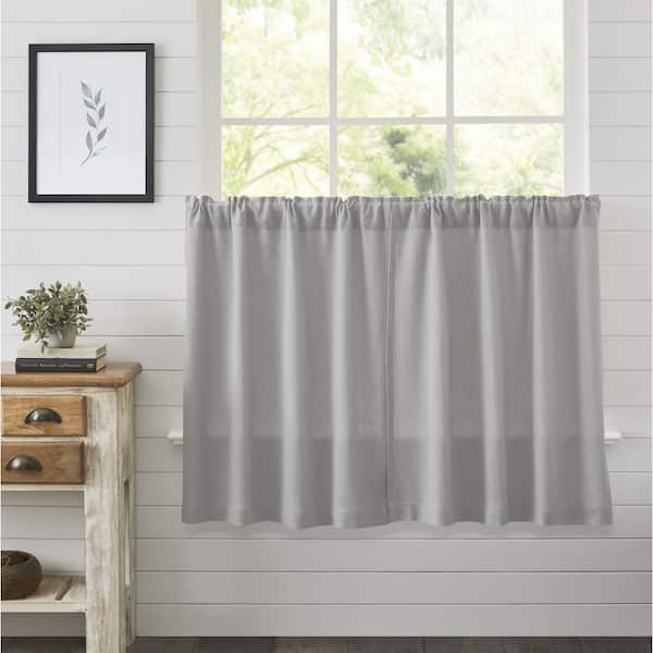 VHC BRANDS Burlap Dove Grey 36 in. W x 36 in. L Light Filtering Rod Pocket Tier Window Panel Pair