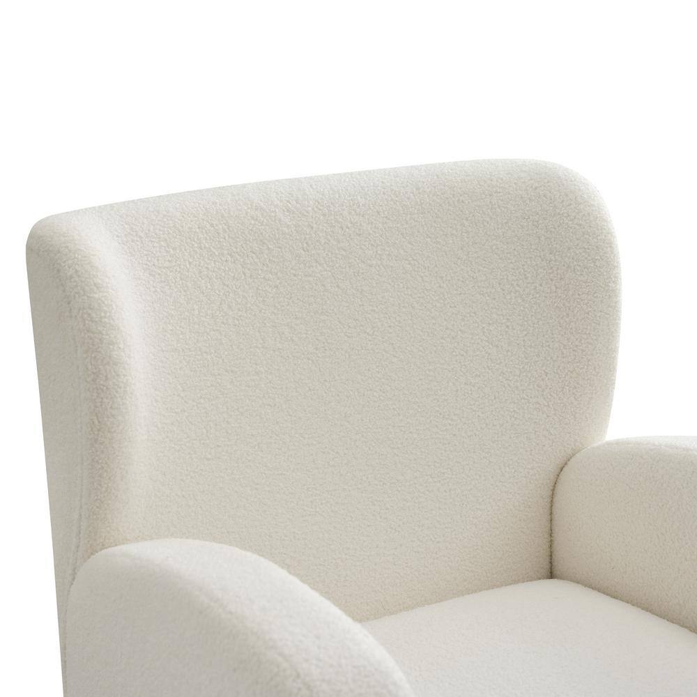 Beige Boucle Wingback Accent Chair with Wood Legs