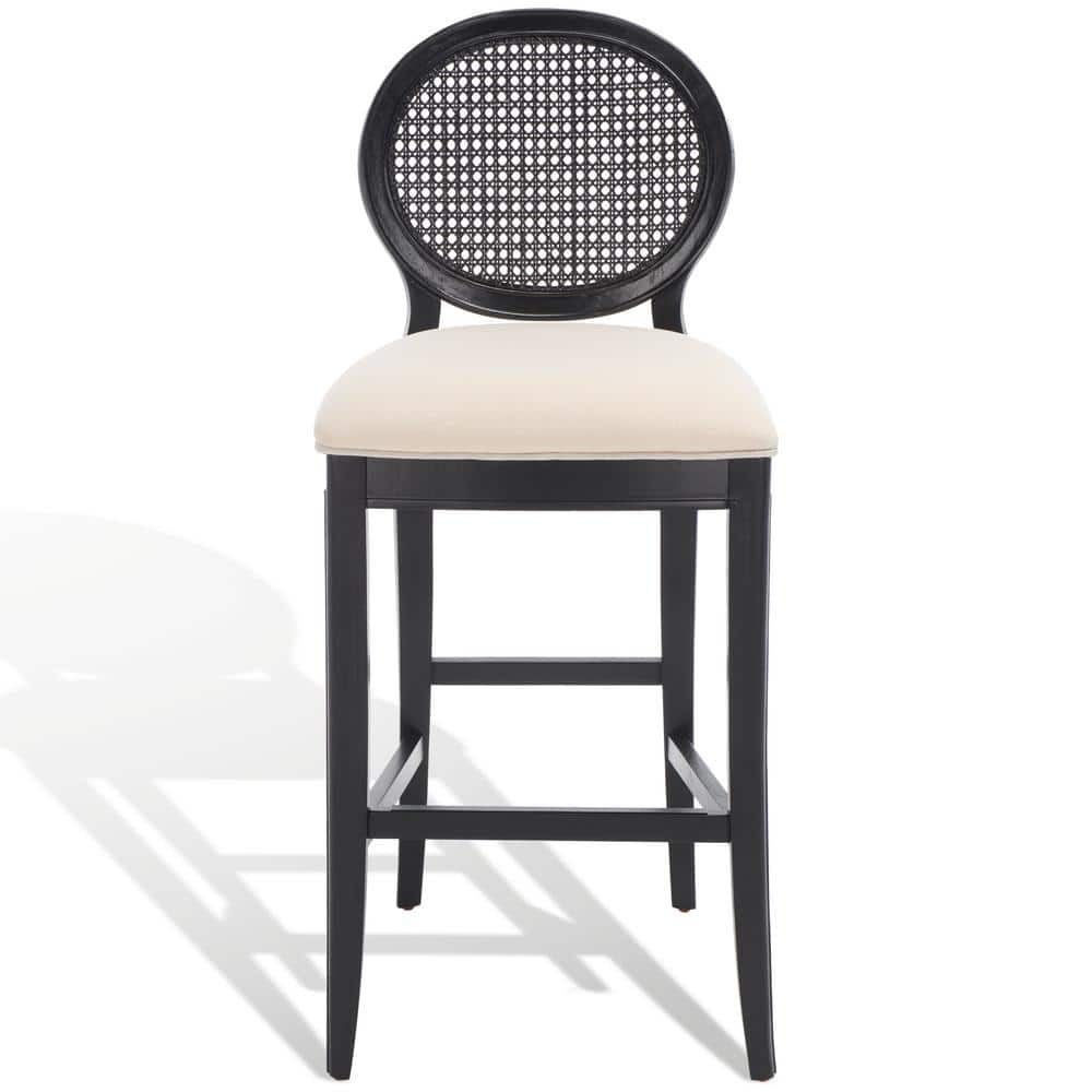 Karlee Rattan Back 40 in. Black Wood Barstools with linen in (Set of 2) price history on PriceWatchPro