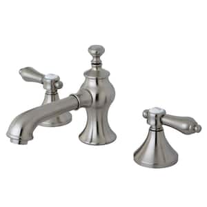 Heirloom 2-Handle 8 in. Widespread Bathroom Faucets with Brass Pop-Up in Brushed Nickel