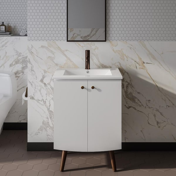 Swiss Madison Manoir 24 in. W x 18 in. D x 33 in. H Bathroom Vanity in Oak with White Ceramic Top