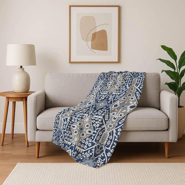 Premium Machine Washable ASB863 Navy 50 in. x 70 in. Sherpa Throw Blanket