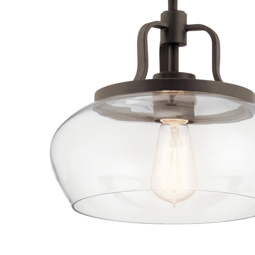 Pewter Finish Clear Glass Bowl Pendant Light - Modern 12" Ceiling Fixture