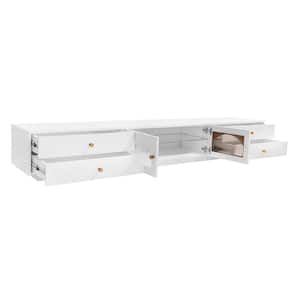 86.6 in. White TV Cabinet TV Stand Fits TVs up to 90 in. with Fluted Glass Doors, 4-Drawers and Tempered Glass Shelf