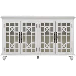 60 in. W x 15.7 in. D x 33.8 in. H Antique White Linen Cabinet with Adjustable Height Shelves, Metal Handles, 4-Doors