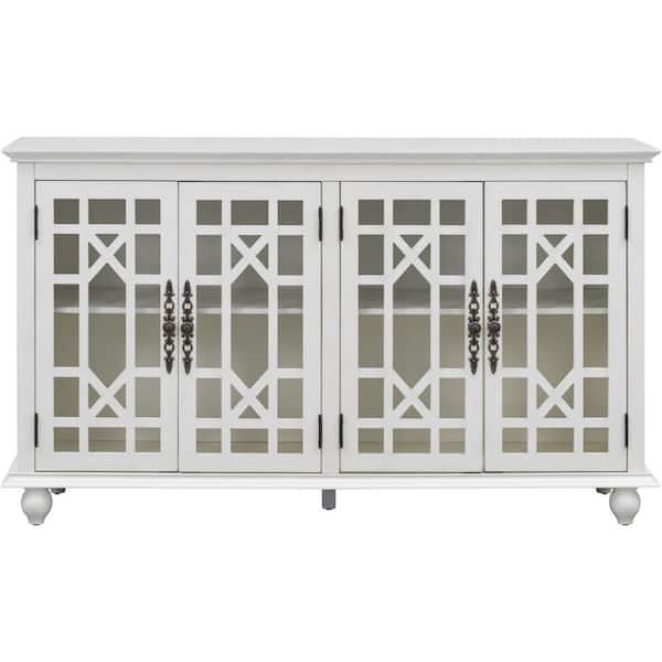 Unbranded 60 in. W x 15.7 in. D x 33.8 in. H Antique White Linen Cabinet with Adjustable Height Shelves, Metal Handles, 4-Doors