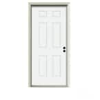30 in. x 80 in. 6-Panel White Painted Steel Prehung Left-Hand Inswing Front Door w/Brickmould