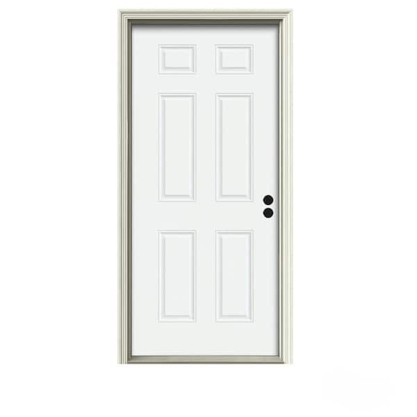 JELD-WEN 30 in. x 80 in. 6-Panel White Painted Steel Prehung Left-Hand Inswing Front Door w/Brickmould
