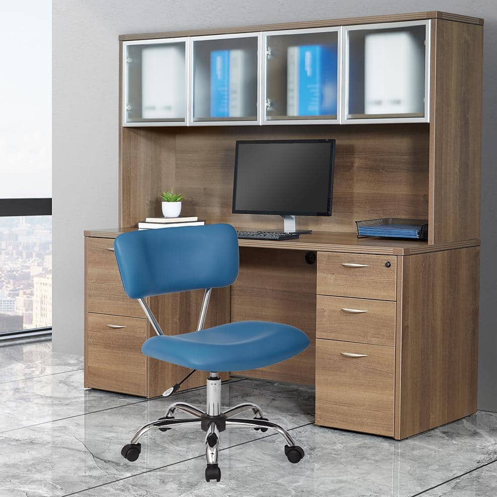Vista Swivel Low-Back Task Chair in Blue Faux Leather