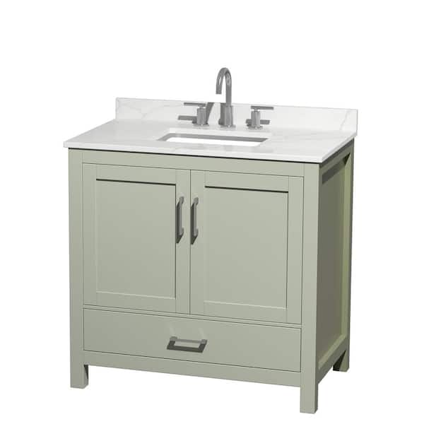 Wyndham Collection Sheffield 36 in. W. x 22 in. D x 35 in. H Single Bath Vanity in Light Green with Giotto Quartz Top